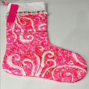 Lilly Pulitzer Pink and White Quilted Stocking